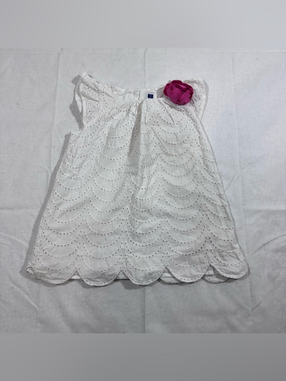 Janie and Jack White Eyelet Dress Toddler size 3 Scalloped hem Floral accent